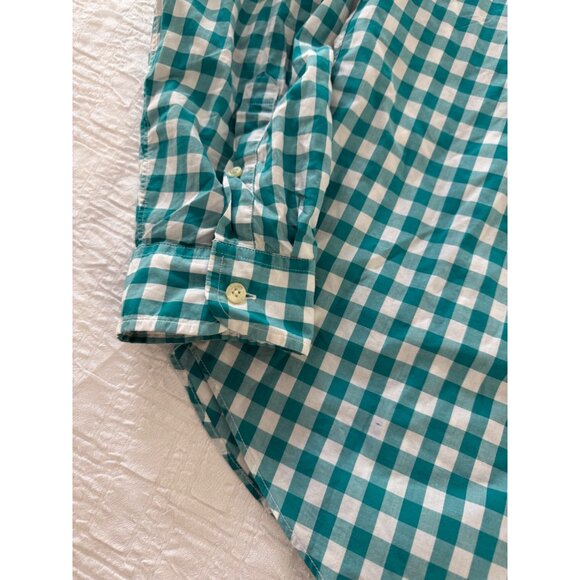 Tailored by J.Crew Mens Teal Gingham check button down all Cotton poplin Shirt L - Picture 3 of 10